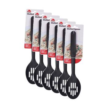 6PK Culinary Kitchen Nylon Slotted Spoon W/ Hanging Hole Cooking Utensil Black