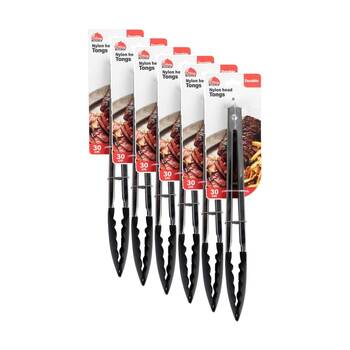 6PK Culinary Kitchen Nylong Head Tongs Cooking Utensil 30cm Black
