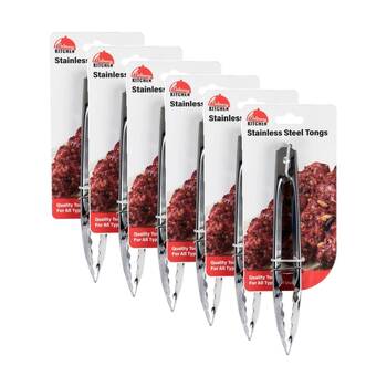 6PK Culinary Kitchen Stainless Steel Tongs Cooking Utensil 17cm Silver