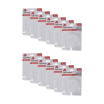 12x 3pc Culinary Kitchen Plastic Multi Sized Can Covers 7.5/8.5/10cm Clear