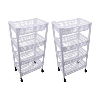 2PK Braz 4 Level Plastic Storage Cart Trolley W/ Wheels 45x33x98cm Assorted