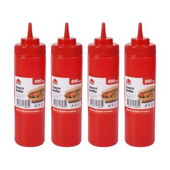 4PK Culinary Kitchen Plastic Squeeze Bottle Sauce Dispenser 850ml Red