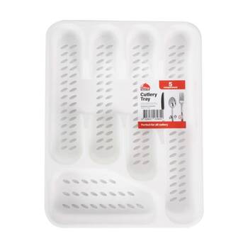 Culinary Kitchen 5 Compartment Plastic Cutlery Storage Tray 25x33cm White