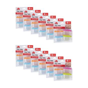 12x 4pc Braz Mini Plastic Food Storage Containers W/ Colourful Lids 6.5x5.5x4cm