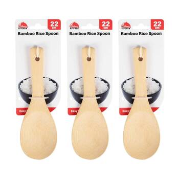 3PK Culinary Kitchen Bamboo Rice Paddle Serving Spoon W/ Hanging Hole 20cm