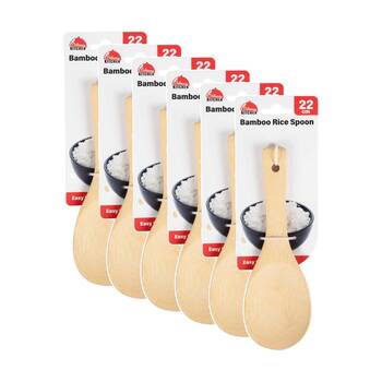 6PK Culinary Kitchen Bamboo Rice Paddle Serving Spoon W/ Hanging Hole 20cm