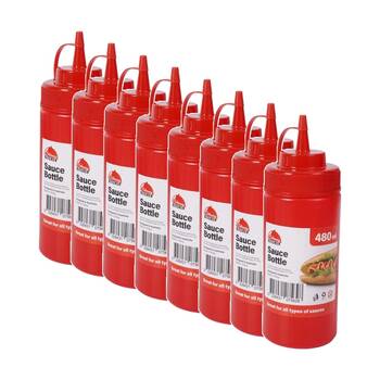8PK Culinary Kitchen Plastic Squeeze Bottle Sauce Dispenser 480ml Red