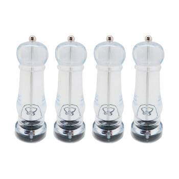 4PK Braz Plastic Salt Or Pepper Grinder W/ Twist 17cm Clear