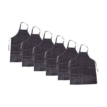 6PK Braz Polyester Kitchen & Dining Apron Black/White Stripes