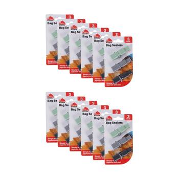 12x 3pc Braz Reusable Food Storage Bag Sealers 15cm Multi Colour