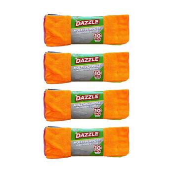 4x 10pc Dazzle Multi-Purpose Reusable Microfibre Cleaning Cloths 38x38cm Assrtd