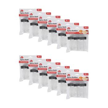12x 3pc Culinary Kitchen Plastic Spice Bottles W/ Screw-On Lids 9.5cm Clear