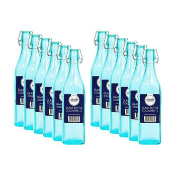 12PK Olivelle Coloured Airtight Swing-Top Lid Glass Bottle 1L Assorted