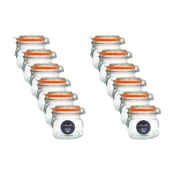 12PK Olivelle Glass Storage Jar W/ Rubber Seal & Airtight Clip Lid 500ml Clear