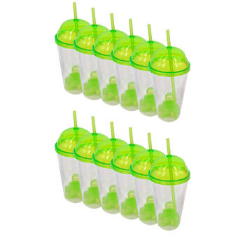 12PK Braz Kids Plastic Drinking Tumbler Dome W/ Lid, Straw & Cube Assorted