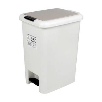 Braz Pedal Top Foot Operated Plastic Bin /W Beige Lid 20L White