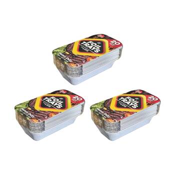 3x 20pc Braz Aluminium Foil Disposable Rectangle Trays W/ Lids 20x11x5cm Silver