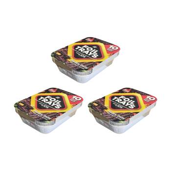 3x 10pc Braz Aluminium Foil Disposable Rectangle Trays W/ Lids 26x18x6cm Silver