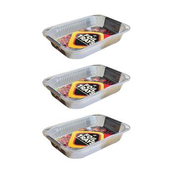 3x 3pc Braz Aluminium Foil Disposable Rectangle Trays 46x34x6cm Silver