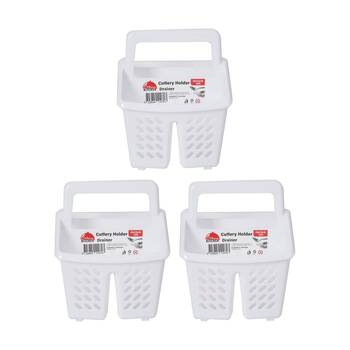 3PK Braz Plastic Perforated Cutlery Storage Holder W/ Handle 15x13x16cm White