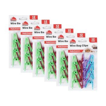 6x 12pc Braz Reusable Food Storage Seal Wire Bag Clips 8x6cm Multi Colour