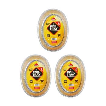 3x 3pc Braz Aluminium Foil Disposable Oval Trays 46x35x8cm Silver