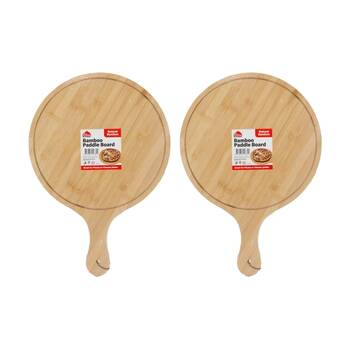 2PK Culinary Kitchen Round Bamboo Paddle Chop Board W/ Handle 25cm