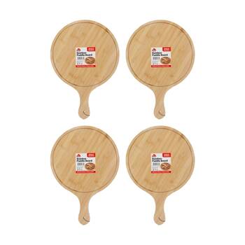 4PK Culinary Kitchen Round Bamboo Paddle Chop Board W/ Handle 25cm