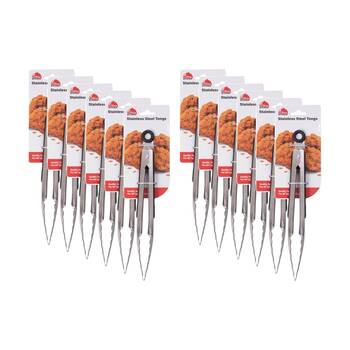12PK Culinary Kitchen Stainless Steel Tongs W/ Silicone Grip 23cm