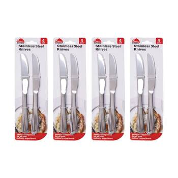 4x 4pc Braz Stainless Steel Serrated Deluxe Knives Set Kitchen Cutlery Silver