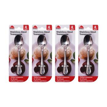 4x 4pc Braz Stainless Steel Deluxe Teaspoons Set Kitchen Cutlery 20cm Silver