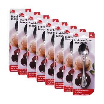 8x 4pc Braz Stainless Steel Deluxe Teaspoons Set Kitchen Cutlery 20cm Silver