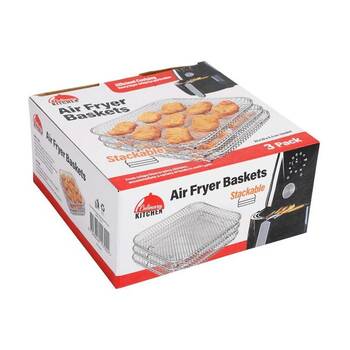 3pc Braz Square Stackable Air Fryer Wire Mesh Baskets 3 Level