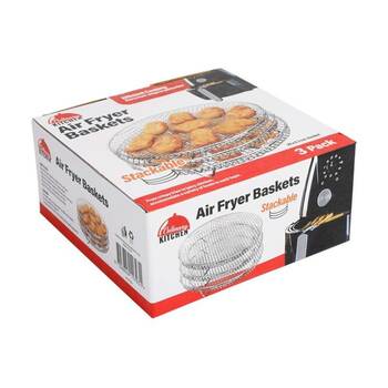 3pc Braz Round Stackable Air Fryer Wire Mesh Baskets 3 Level