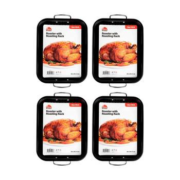 4PK Culinary Kitchen Non-Stick Roaster Baking Pan Tray W/ Roasting Rack 38x29cm