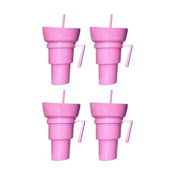 4PK Braz Kids Snack Drinking Cup W/ Handle & Straw 900ml Assorted