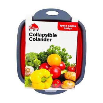 Braz 2pc Collapsible Colander And Baking Dish Set Space Saving Handles Grey Red