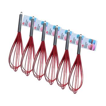 6PK Culinary Kitchen Silicone Whisk W/ Hanging Hole Cooking Utensil Red