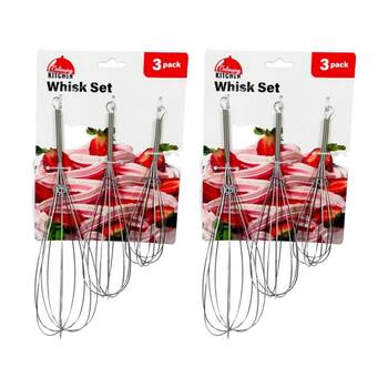 2x 3pc Culinary Kitchen Stainless Steel Whisks Set Cooking Utensil Silver
