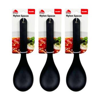 3PK Culinary Kitchen Nylon Spoon W/ Hanging Hole Cooking Utensil Black