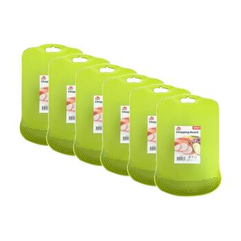 6PK Braz 2 In 1 Plastic Chopping Board W/ Perforated Section & Handle Cutout