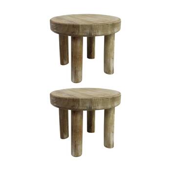 2PK LVD Small Rustic Round Wooden Stool Home & Living Decor 20x20x15.5cm