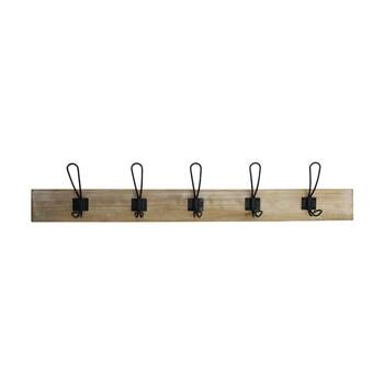 LVD Five Hook Coat Rack Wooden Base W/ Black Hooks 80x8.5x14cm