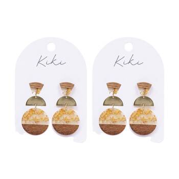 2PK Kiki Gold Foil Curves Earrings Lightweight Wood Metal Acrylic