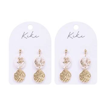 2PK Kiki Light Shimmer Oval Earrings Lightweight Clay Metal White Gold