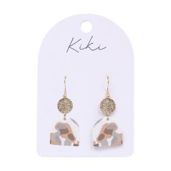 Kiki Terrazzo Earrings Lightweight Clay Metal Posts White Beige Gold