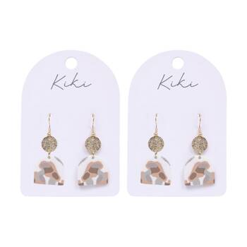 2PK Kiki Terrazzo Earrings Lightweight Clay Metal Posts White Beige Gold