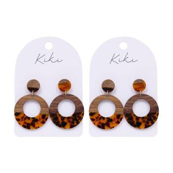 2PK Kiki Amber Loop Earrings Lightweight Wood Metal Acrylic Stainless