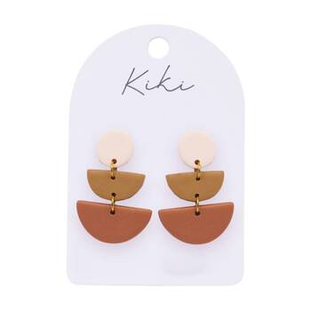 Kiki Semi Circle Earrings Lightweight Cream Brown Clay Metal Stainless