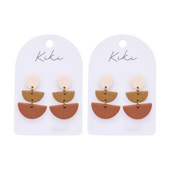 2PK Kiki Semi Circle Earrings Lightweight Cream Brown Clay Metal Stainless